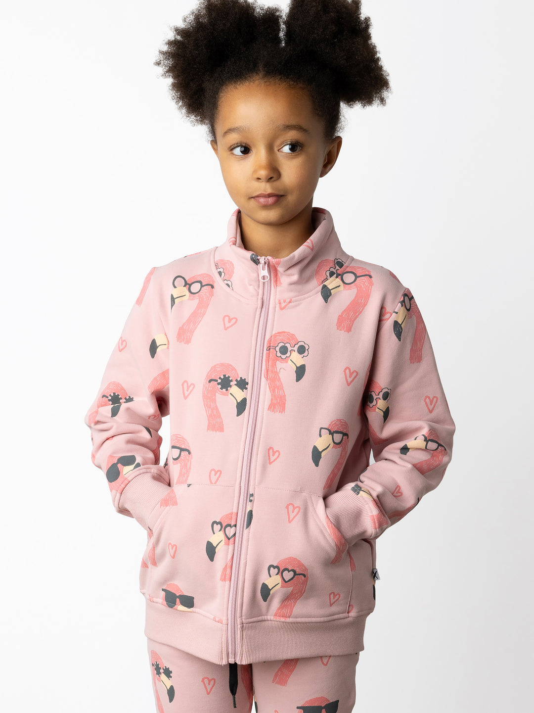 Minti kids clothing. Super cosy and soft zip up high neck crew with 2x2 Rib cuffs and hem. Front kangaroo pocket to keep hands warm. 330 Gram // Brushed Inside // 95% Cotton // 5% Elastane.