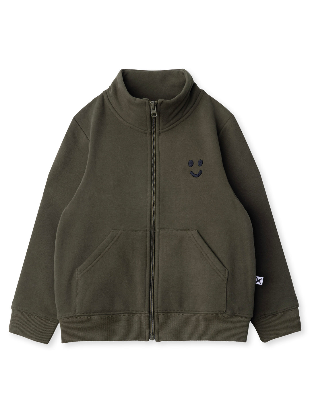 Minti kids clothing. Super cosy and soft zip up high neck crew with 2x2 Rib cuffs and hem. Front kangaroo pocket to keep hands warm. 330 Gram // Brushed Inside // 95% Cotton // 5% Elastane.