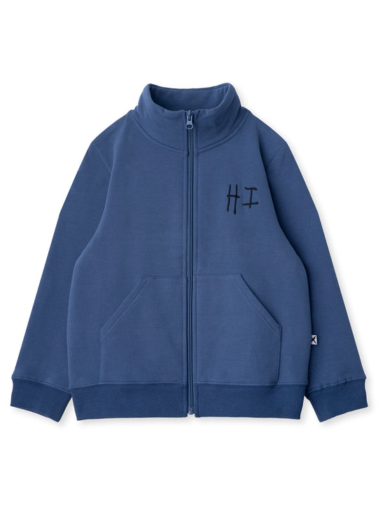 Minti kids clothing. Super cosy and soft zip up high neck crew with 2x2 Rib cuffs and hem. Front kangaroo pocket to keep hands warm. 330 Gram // Brushed Inside // 95% Cotton // 5% Elastane.