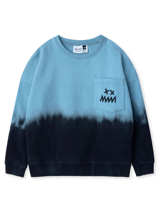 Minti kids clothing. Super cosy oversized fit crew with drop shoulder detail and cool front pocket. 2x2 Rib at the neck, hem and cuffs. 320 Gram // 95% Cotton // 5% Elastane.