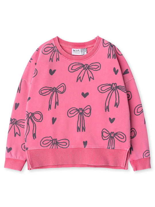 Minti kids clothing. Super cosy crew with drop shoulder detail and split hem. 2x2 Rib at the neck and hem. 260 Gram // 95% Cotton // 5% Elastane.