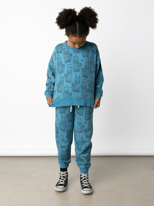 Minti kids clothing. Super cosy crew with drop shoulder detail and split hem. 2x2 Rib at the neck and hem. 260 Gram // 95% Cotton // 5% Elastane.