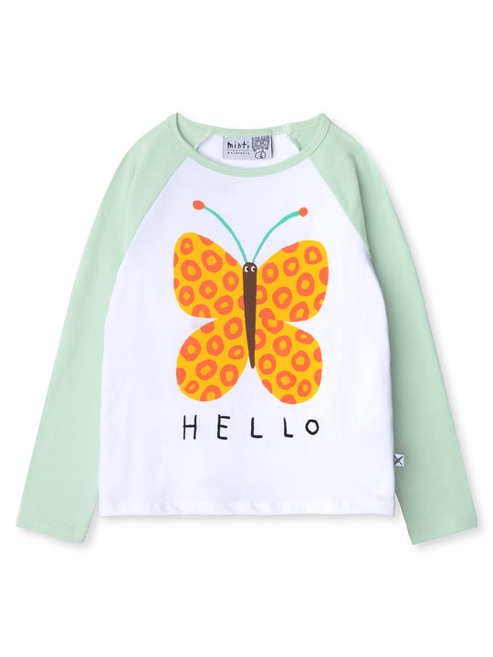 Minti kids clothing. Luxe raglan tee with contrast sleeves and neck. 190 Gram // 95% Cotton // 5% Elastane.
