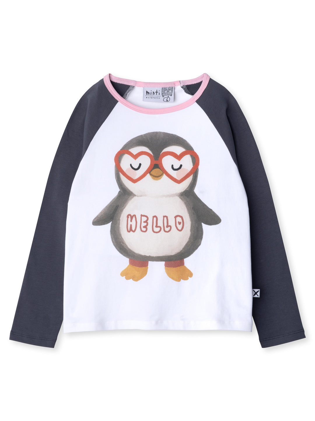 Minti kids clothing. Luxe raglan tee with contrast sleeves and neck. 190 Gram // 95% Cotton // 5% Elastane.