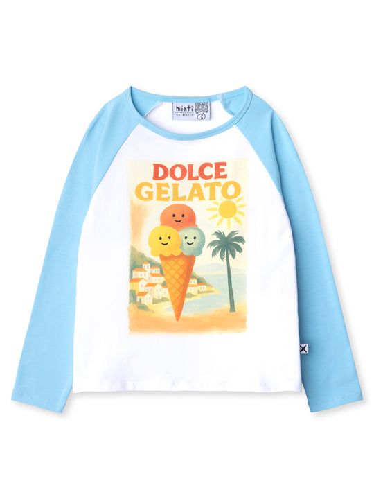 Minti kids clothing. Luxe raglan tee with contrast sleeves and neck. 190 Gram // 95% Cotton // 5% Elastane.