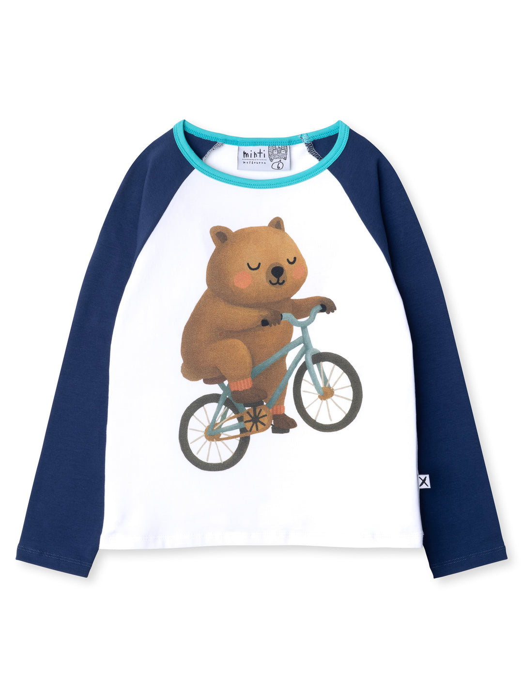 Minti kids clothing. Luxe raglan tee with contrast sleeves and neck. 190 Gram // 95% Cotton // 5% Elastane.