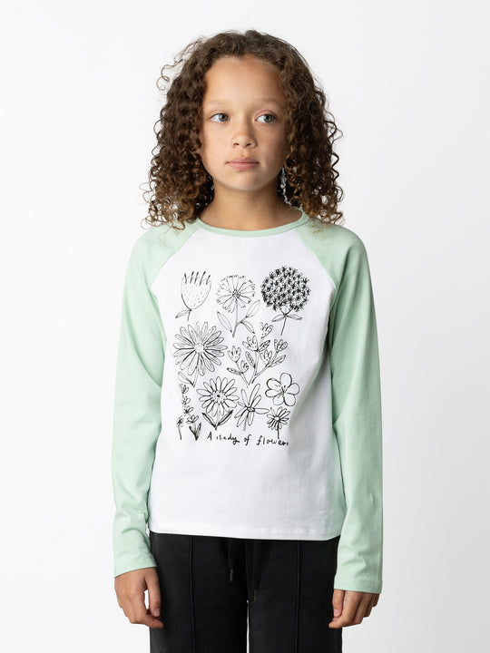Minti kids clothing. Luxe raglan tee with contrast sleeves and neck. 190 Gram // 95% Cotton // 5% Elastane.