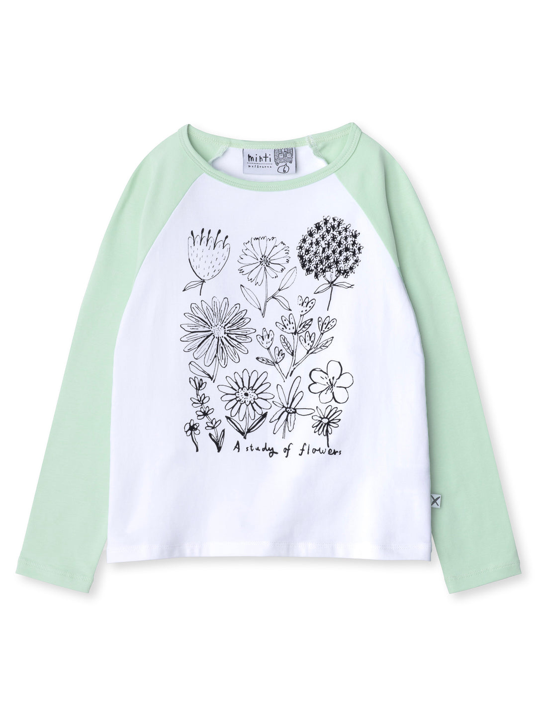 Minti kids clothing. Luxe raglan tee with contrast sleeves and neck. 190 Gram // 95% Cotton // 5% Elastane.