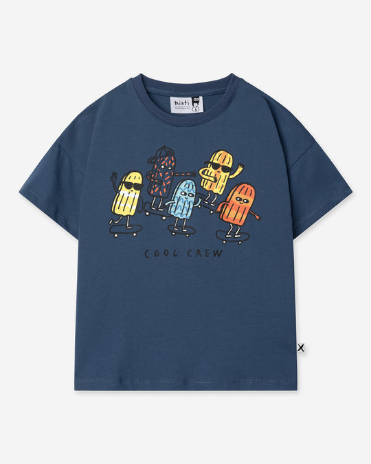 Cool Crew Tee in blue, boys t shirt by Minti, flat lay