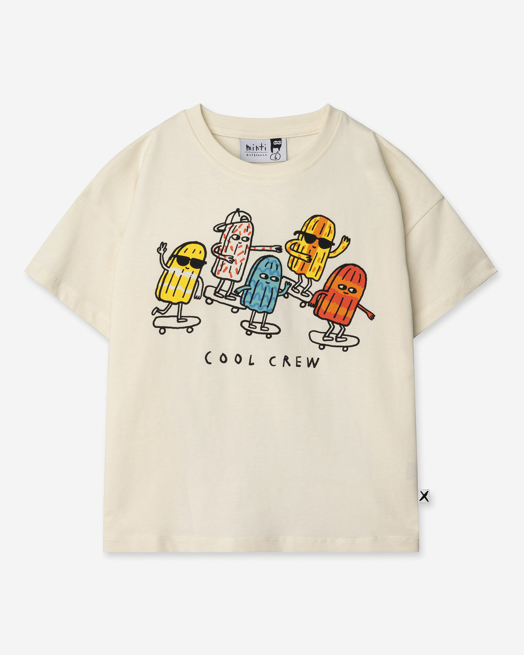 Cool Crew Tee in cream, boys t shirt by Minti, flat lay