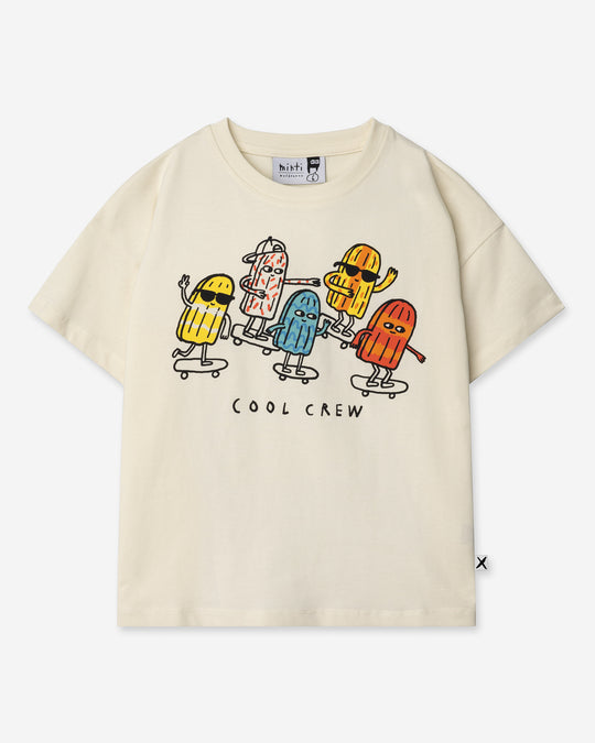 Cool Crew Tee in cream, boys t shirt by Minti, flat lay