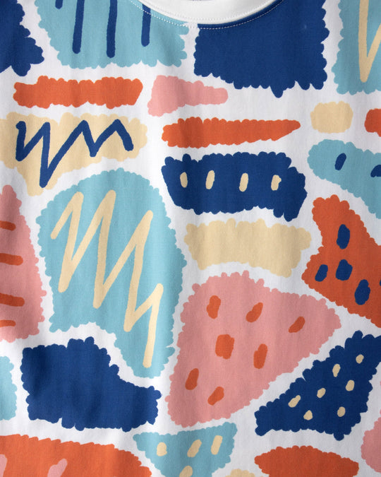 Close up of the Cool Shapes Tee print in white
