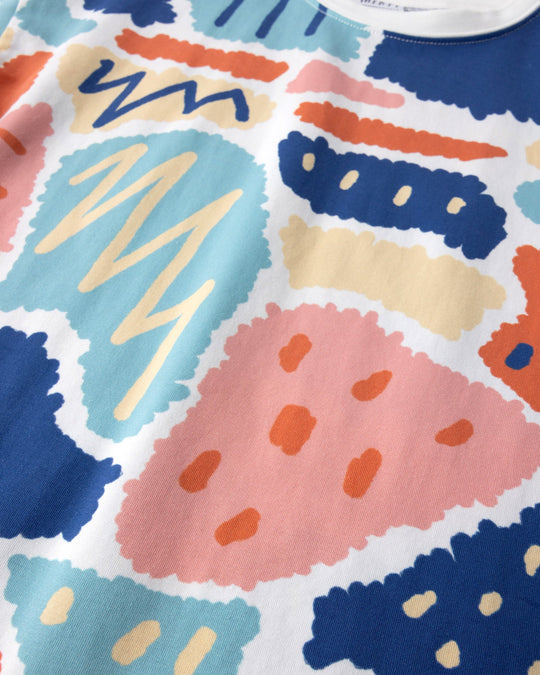 Close up of the Cool Shapes Tee print in white