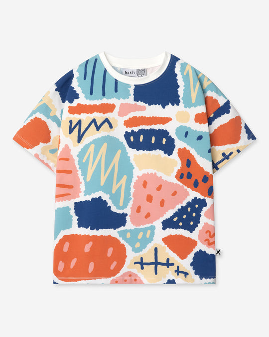 Cool Shapes Tee in white, girls t shirt by Minti, flat lay