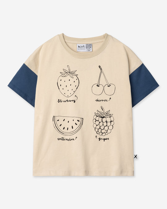 Different Fruits Tee in stone and midnight, girls t shirt by Minti, flat lay