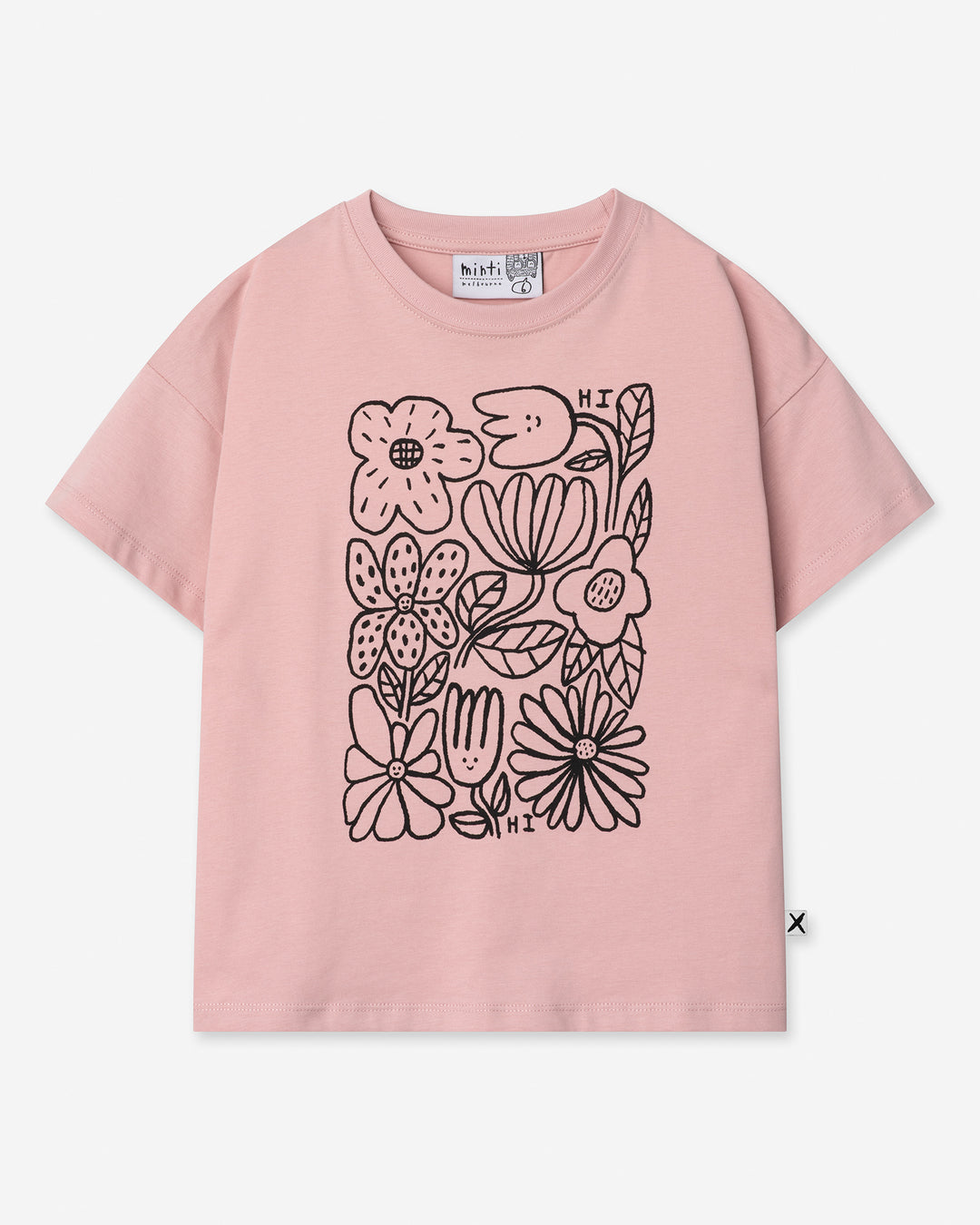 Flower Party Tee in muted pink, girls t shirt by Minti, flat lay