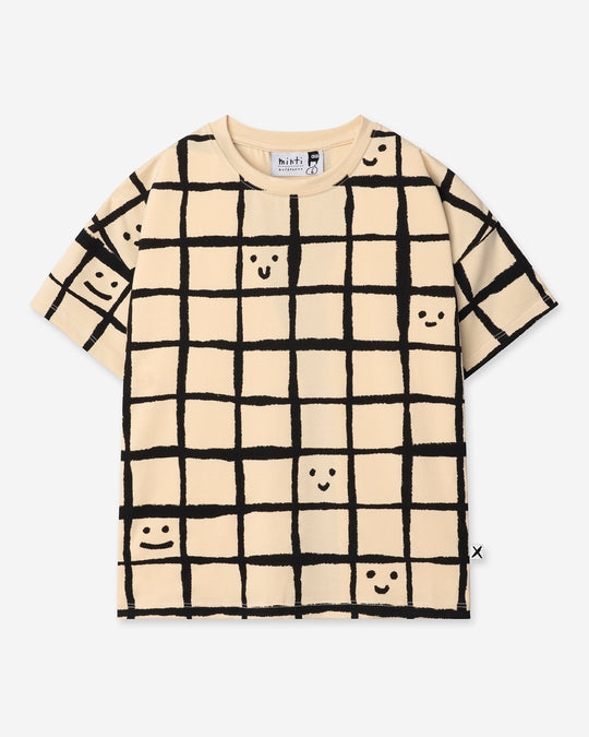 Happy Squares Tee in beige, kids t shirt by Minti, flat lay