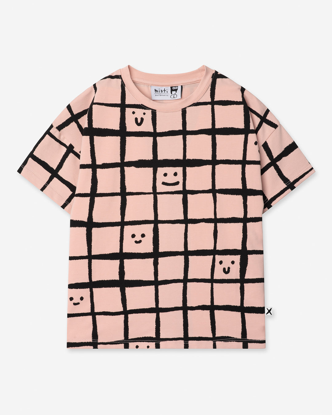 Happy Squares Tee in dusty pink, girls t shirt by Minti, flat lay