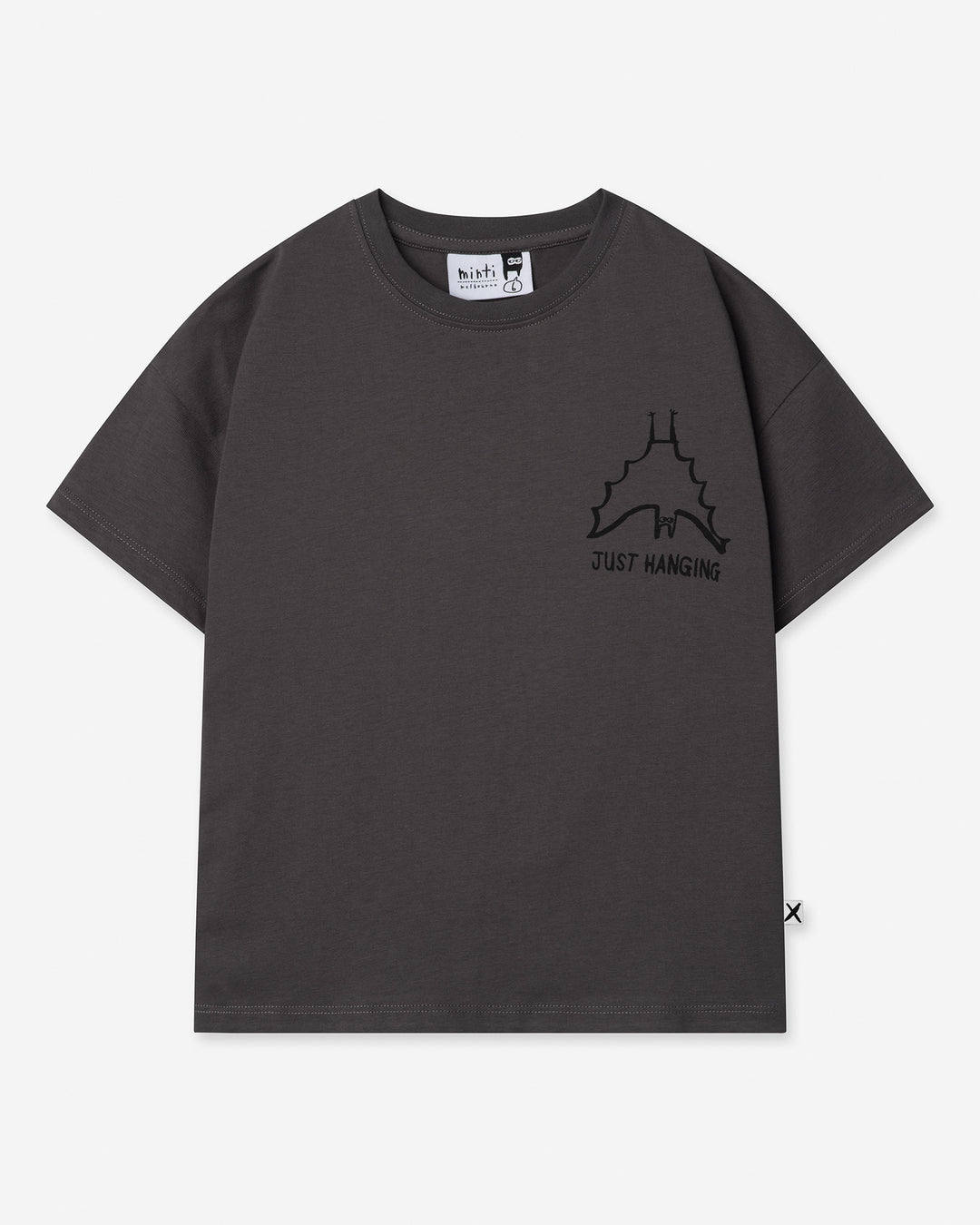 Just Hanging Tee in dark grey, boys t shirt by Minti, flat lay