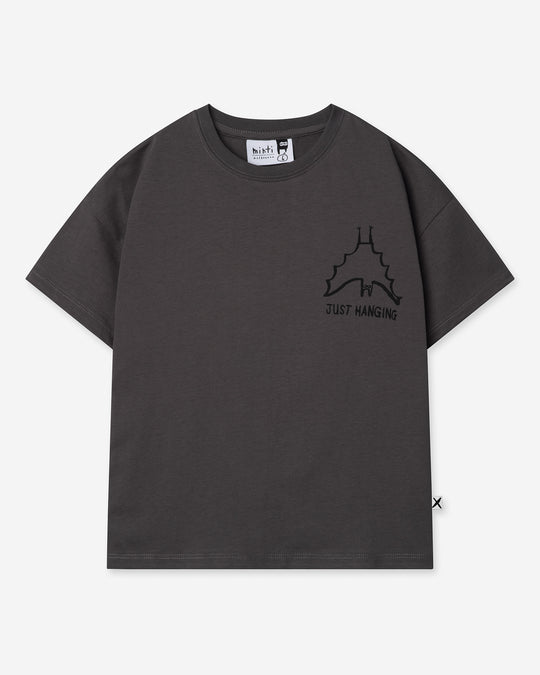 Just Hanging Tee in dark grey, boys t shirt by Minti, flat lay