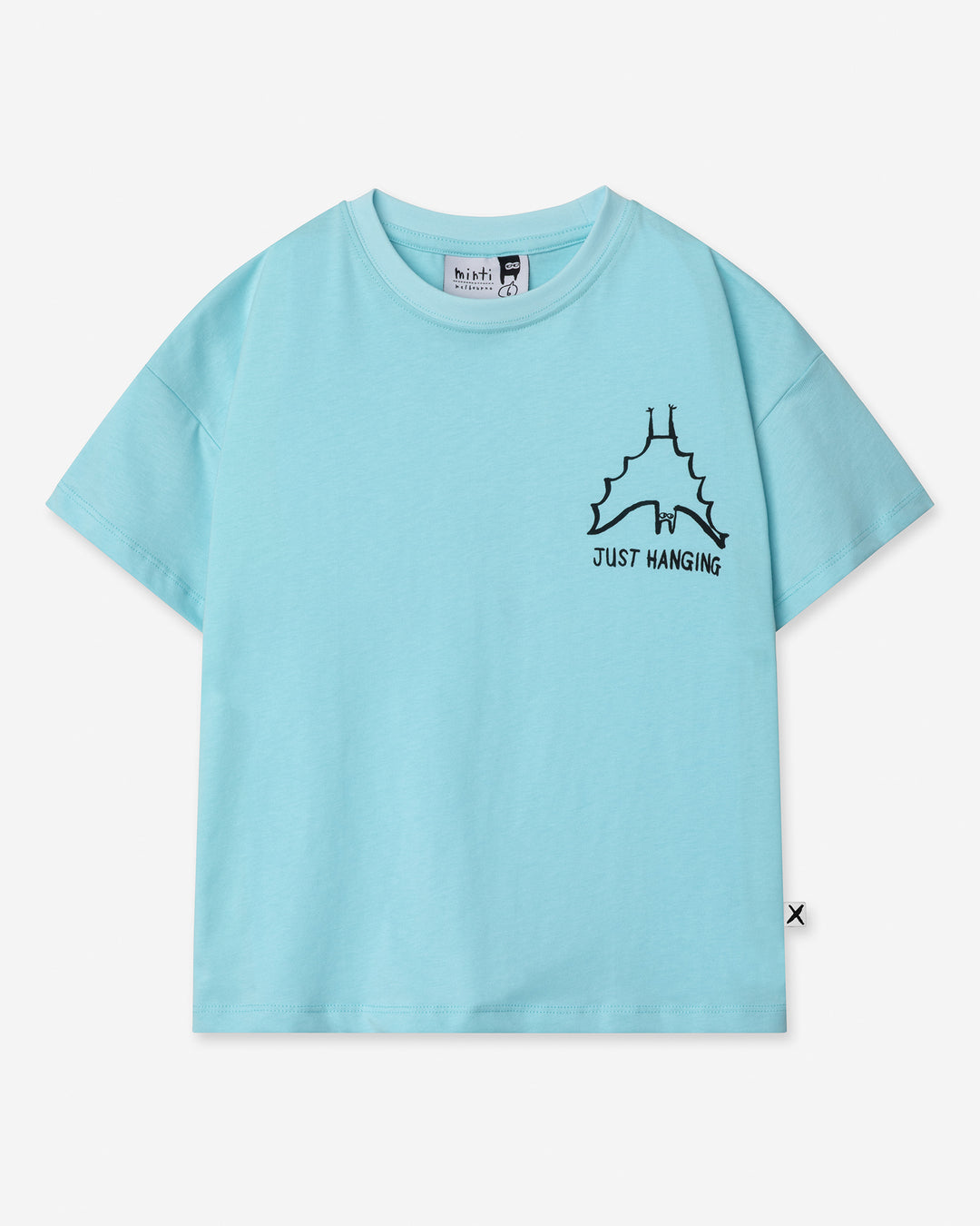 Just Hanging Tee in light aqua, boys t shirt by Minti, flat lay