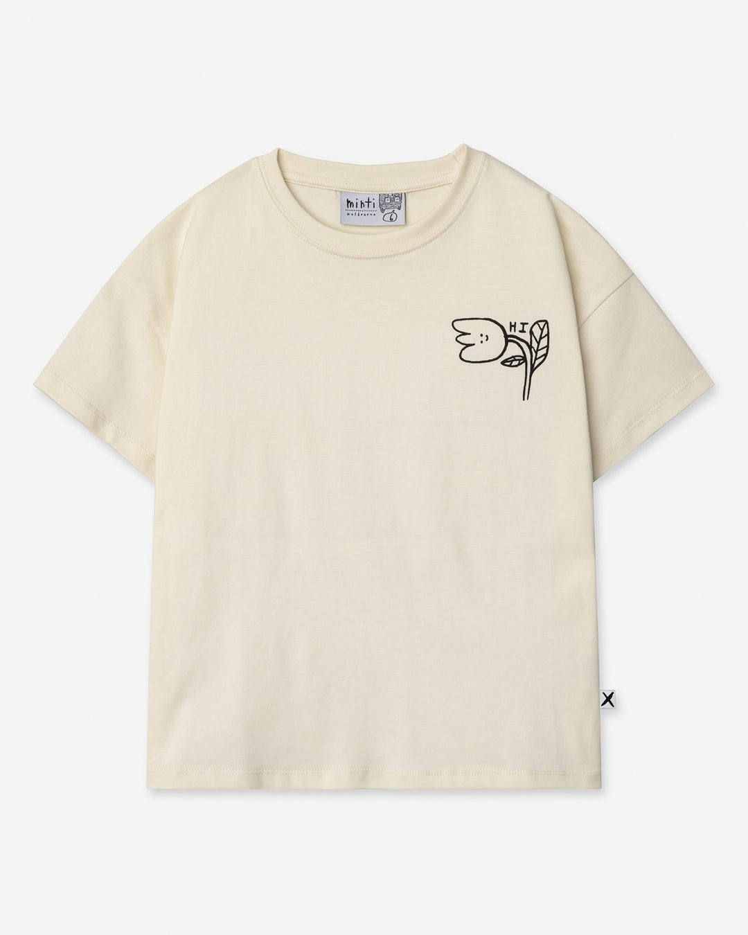 Pocket Flower Tee in cream, girls t shirt by Minti, flat lay