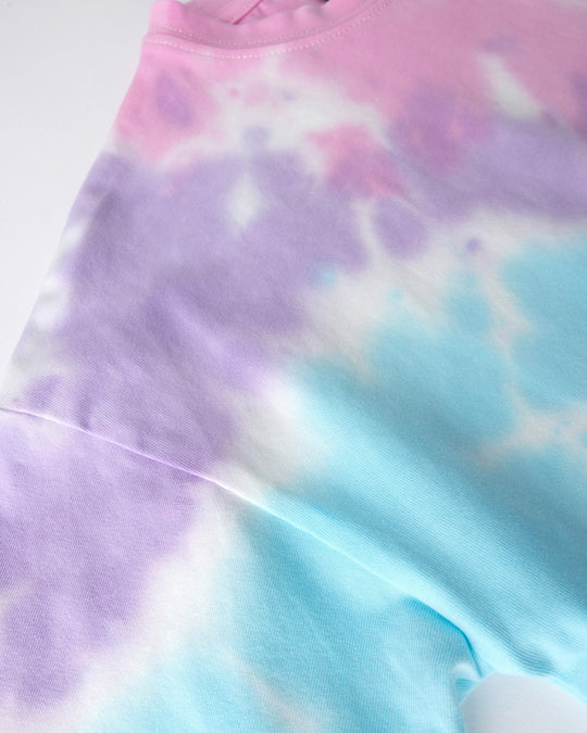 Close up detail of the Pocket Flower Tee in tie dye