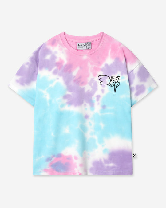 Pocket Flower Tee in tie dye, girls t shirt by Minti, flat lay