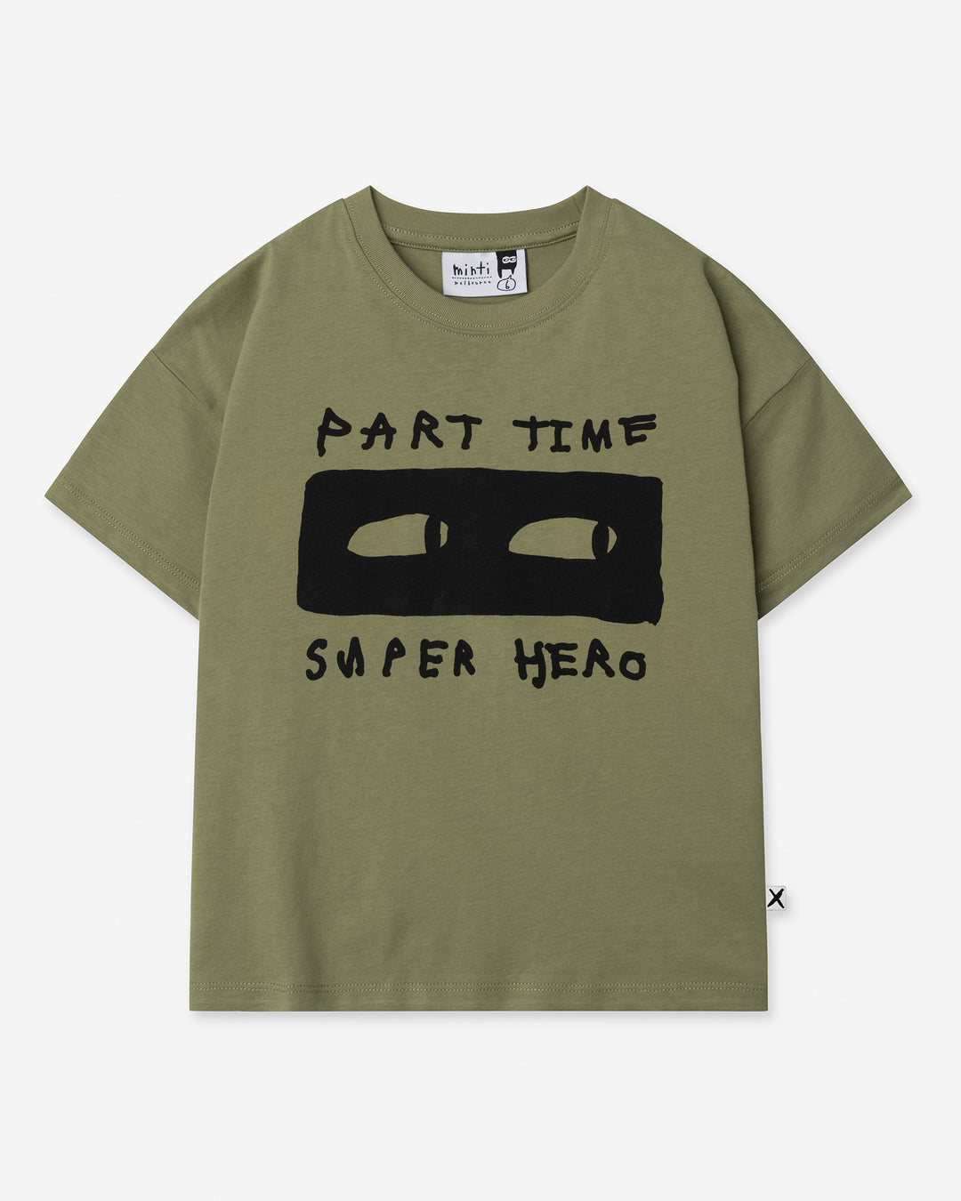 Part Time Super Hero Tee in light khaki, boys t shirt by Minti, flat lay