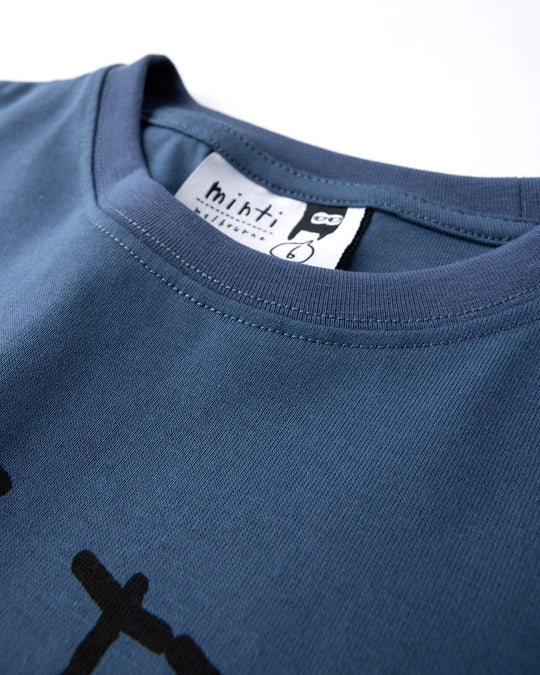 Close up detail of the Part Time Super Hero Tee in midnight