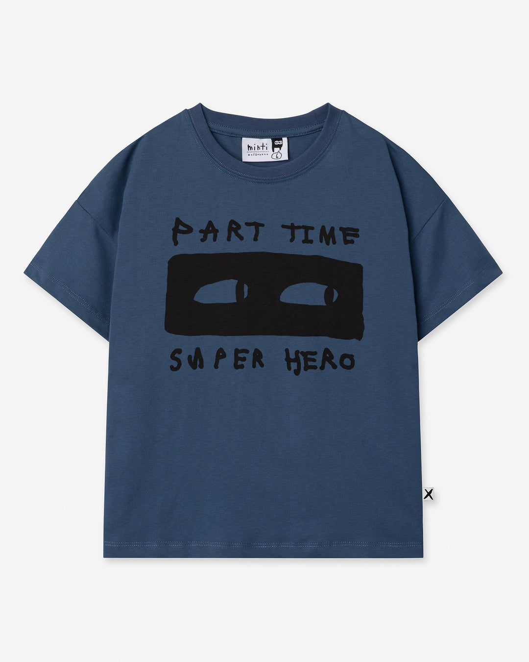 Part Time Super Hero Tee in midnight, boys t shirt by Minti, flat lay