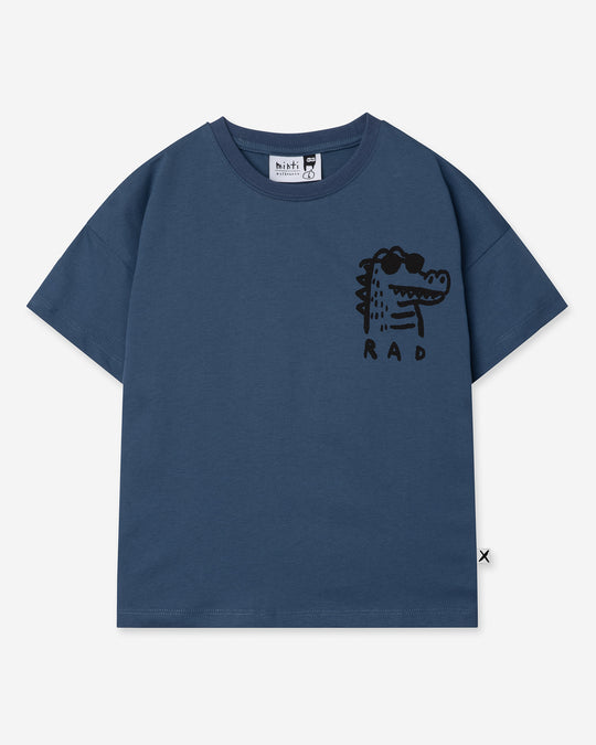 Rad Croc Tee in blue, boys t shirt by Minti, flat lay