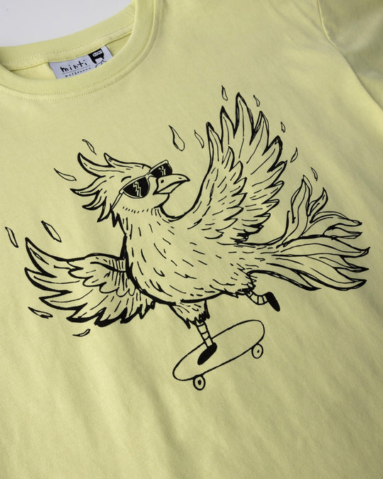 Close up of the Skate Phoenix Tee print in light zest