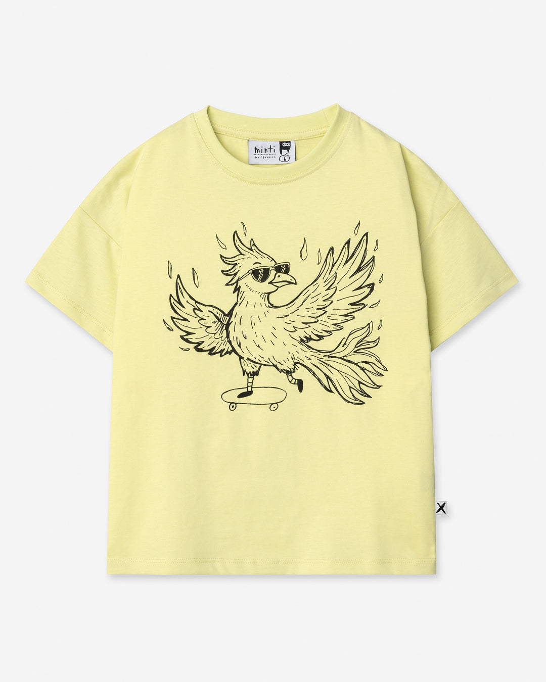 Skate Phoenix Tee in light zest, boys t shirt by Minti, flat lay