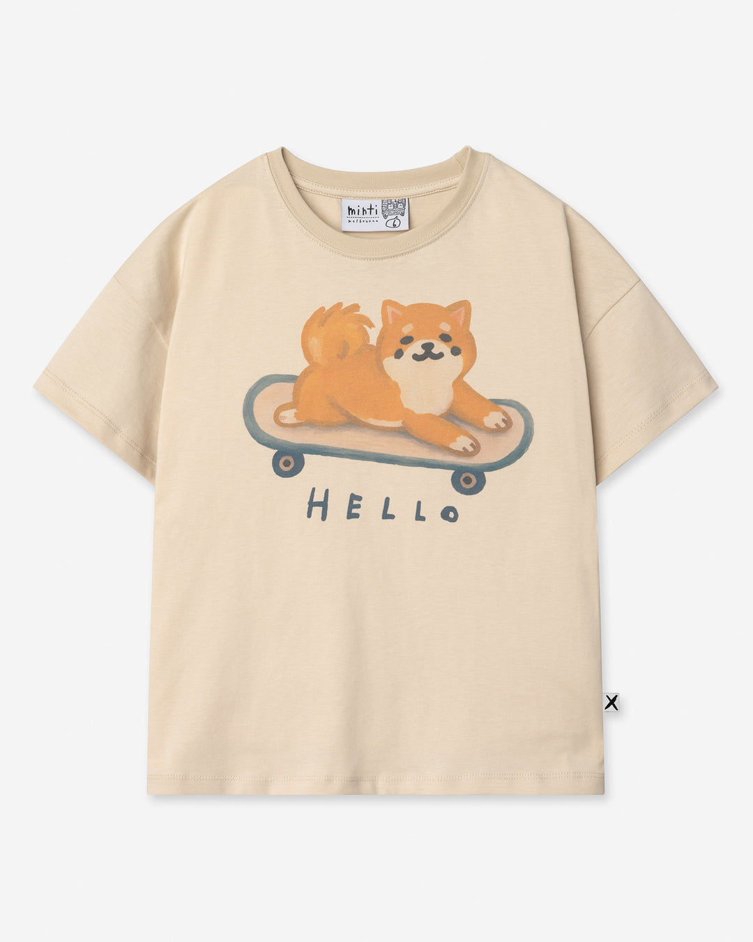 Skate Puppy Tee in stone, kids t shirt by Minti, flat lay