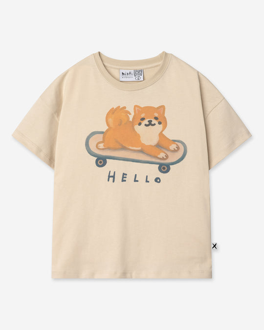 Skate Puppy Tee in stone, kids t shirt by Minti, flat lay