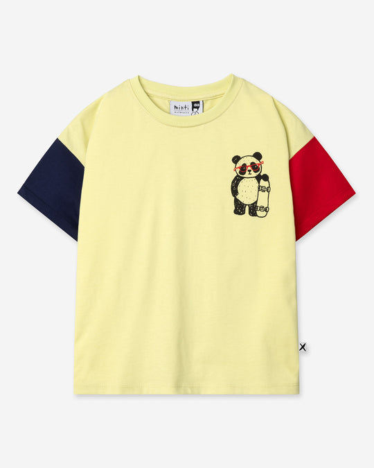 Skate Panda Tee in light zest, ink and red, boys t shirt by Minti, flat lay