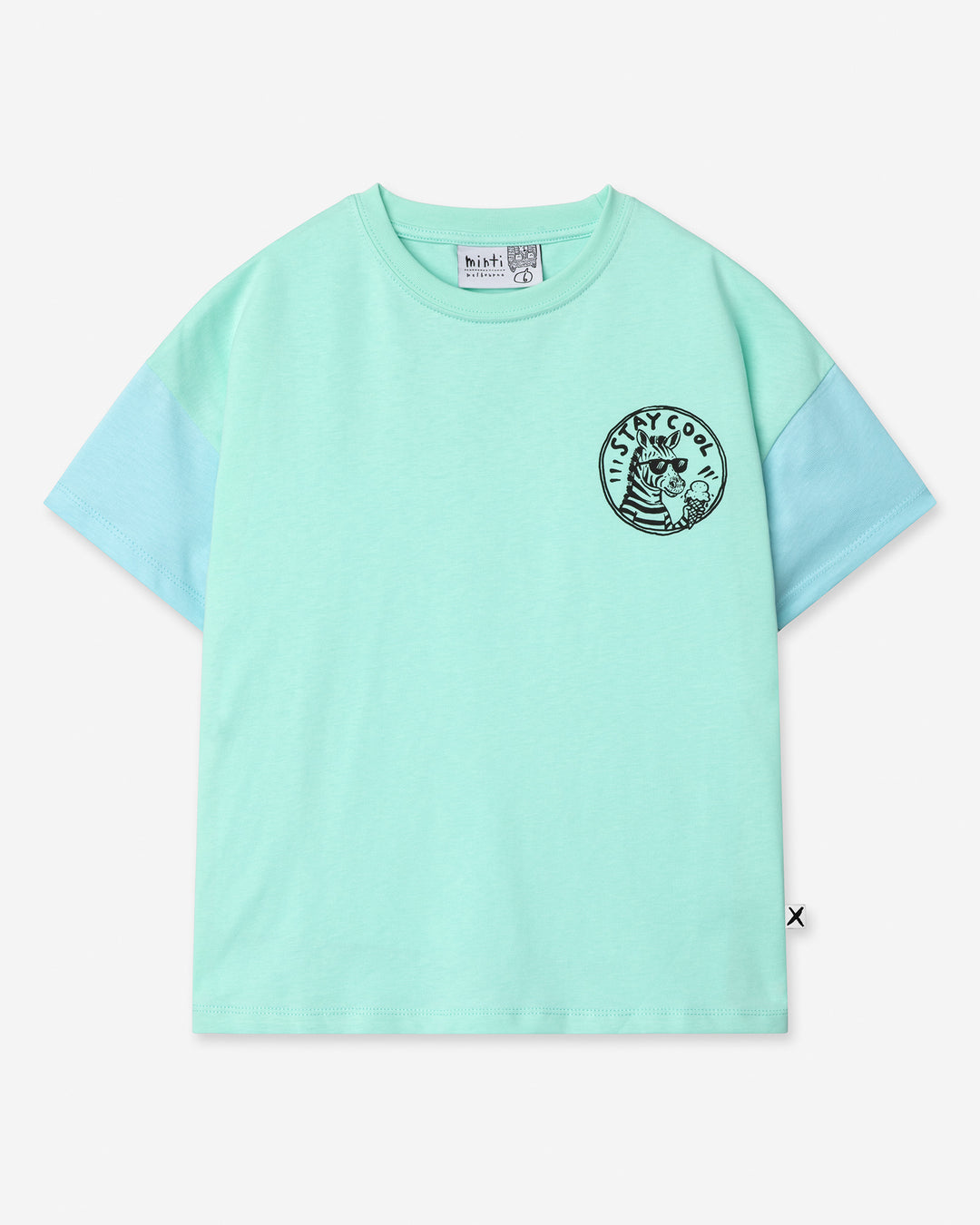 Stay Cool Tee in seafoam and light aqua, kids t shirt by Minti, flat lay