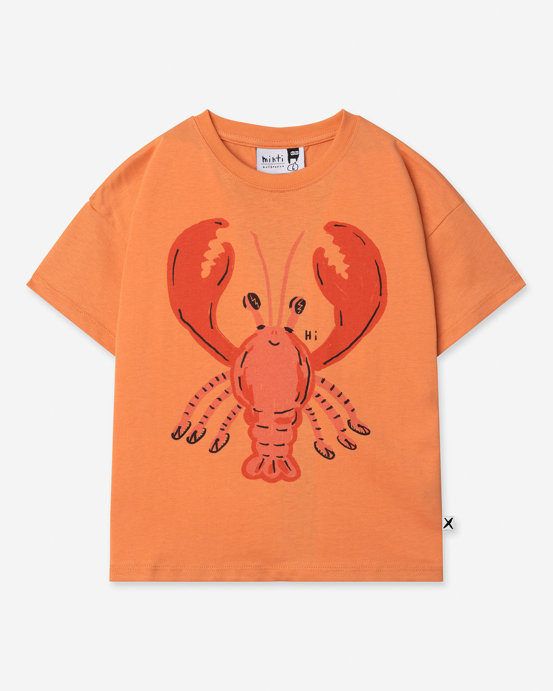 Vacay Crayfish Tee in light orange, boys t shirt by Minti, flat lay