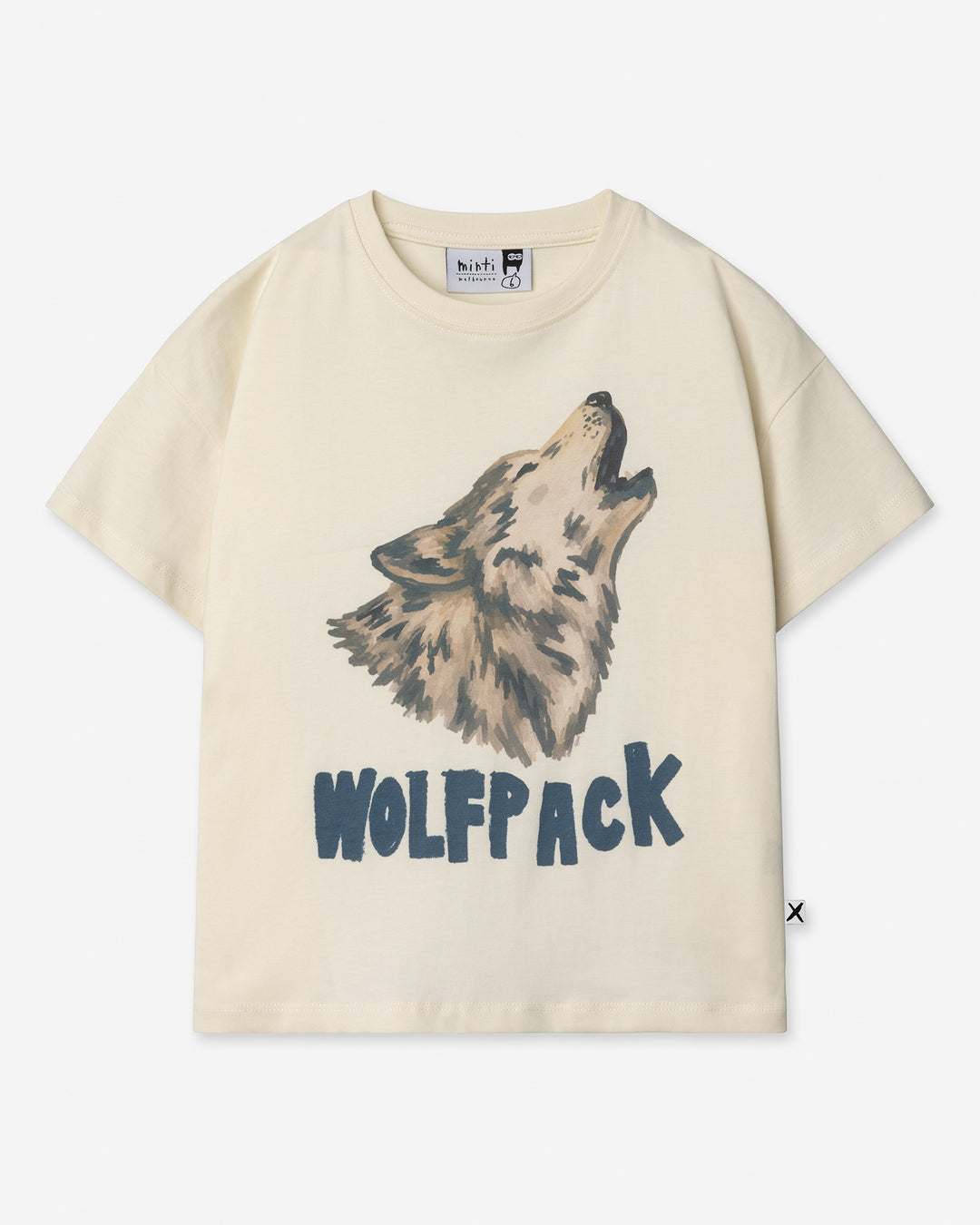 Wolfpack Tee in cream, kids t shirt by Minti, flat lay
