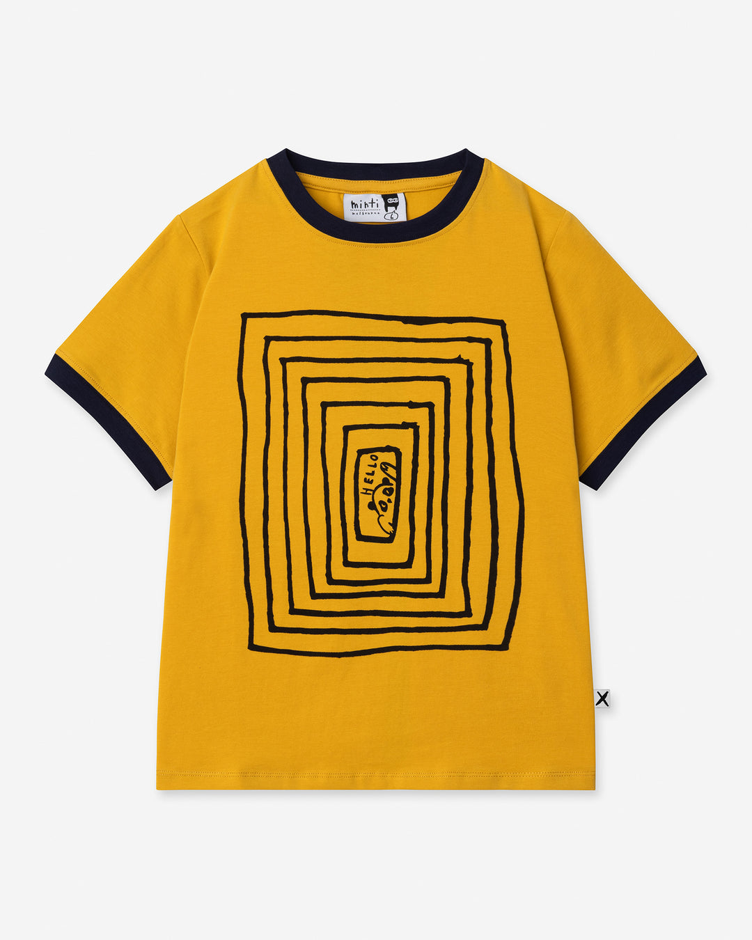 Hidden Panda Tee in mustard and ink, boys t shirt by Minti, flat lay