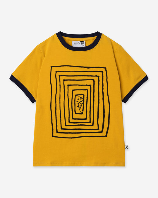 Hidden Panda Tee in mustard and ink, boys t shirt by Minti, flat lay