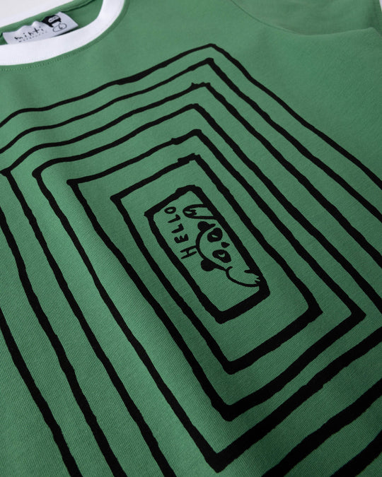 Close up of the Hidden Panda Tee print in turf and white