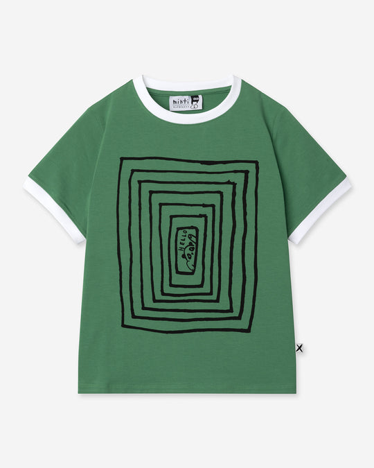 Hidden Panda Tee in turf and white, boys t shirt by Minti, flat lay
