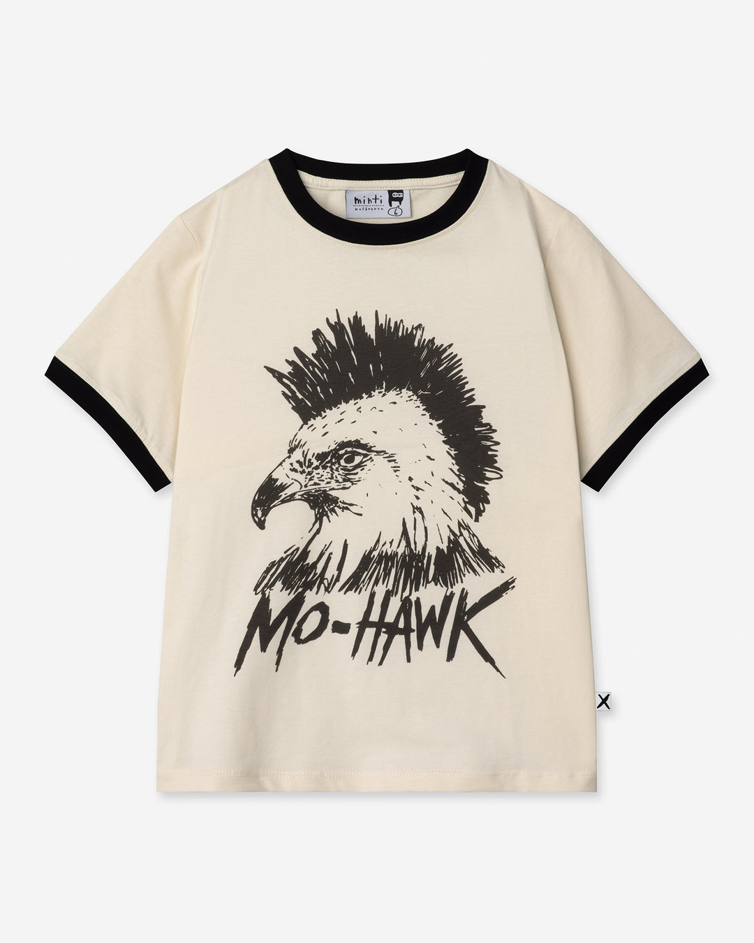 Mo-Hawk Tee in cream and black, boys t shirt by Minti, flat lay