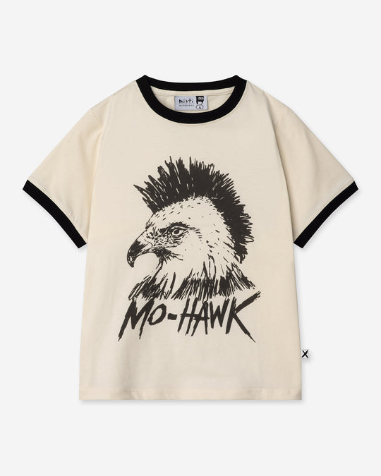 Mo-Hawk Tee in cream and black, boys t shirt by Minti, flat lay