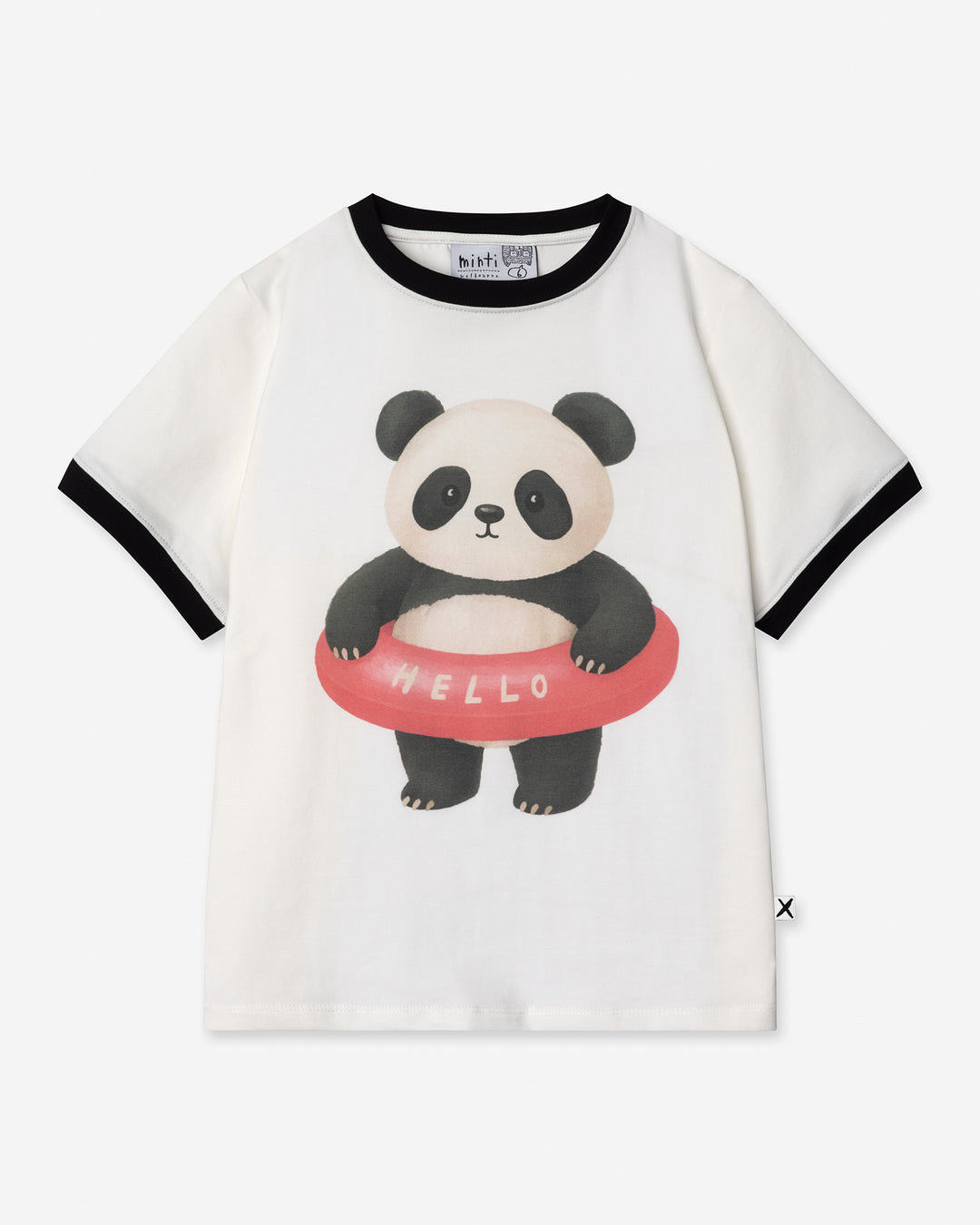 Swimming Panda Tee in white and black, girls t shirt by Minti, flat lay