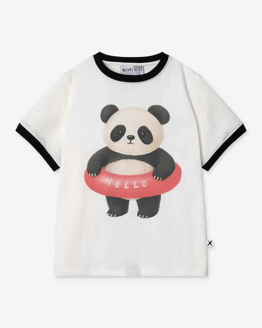 Swimming Panda Tee in white and black, girls t shirt by Minti, flat lay