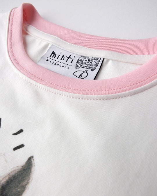 Close up detail of the Watercolour Unicorn Tee in white and pink