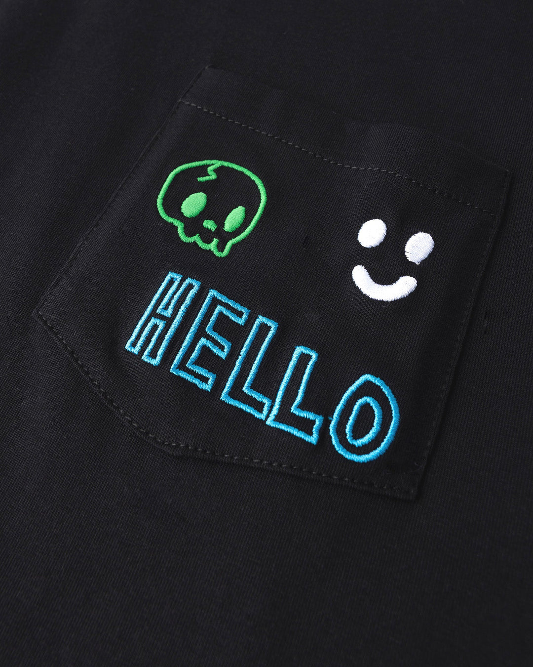 Close up detail of the Badges Tee in black
